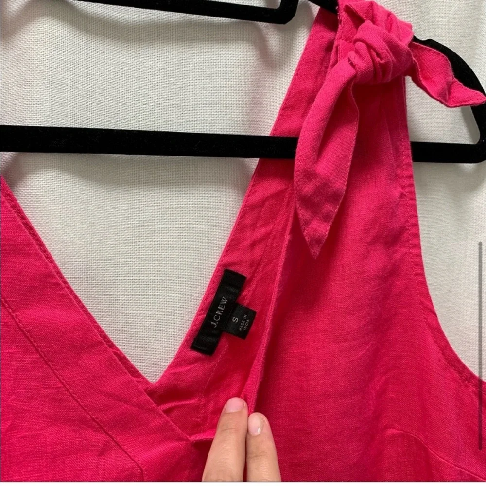 JCrew linen bow tank in bright pink - Picture 3 of 7
